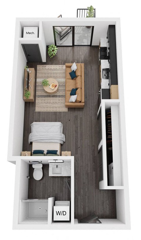 a floor plan of a studio apartment